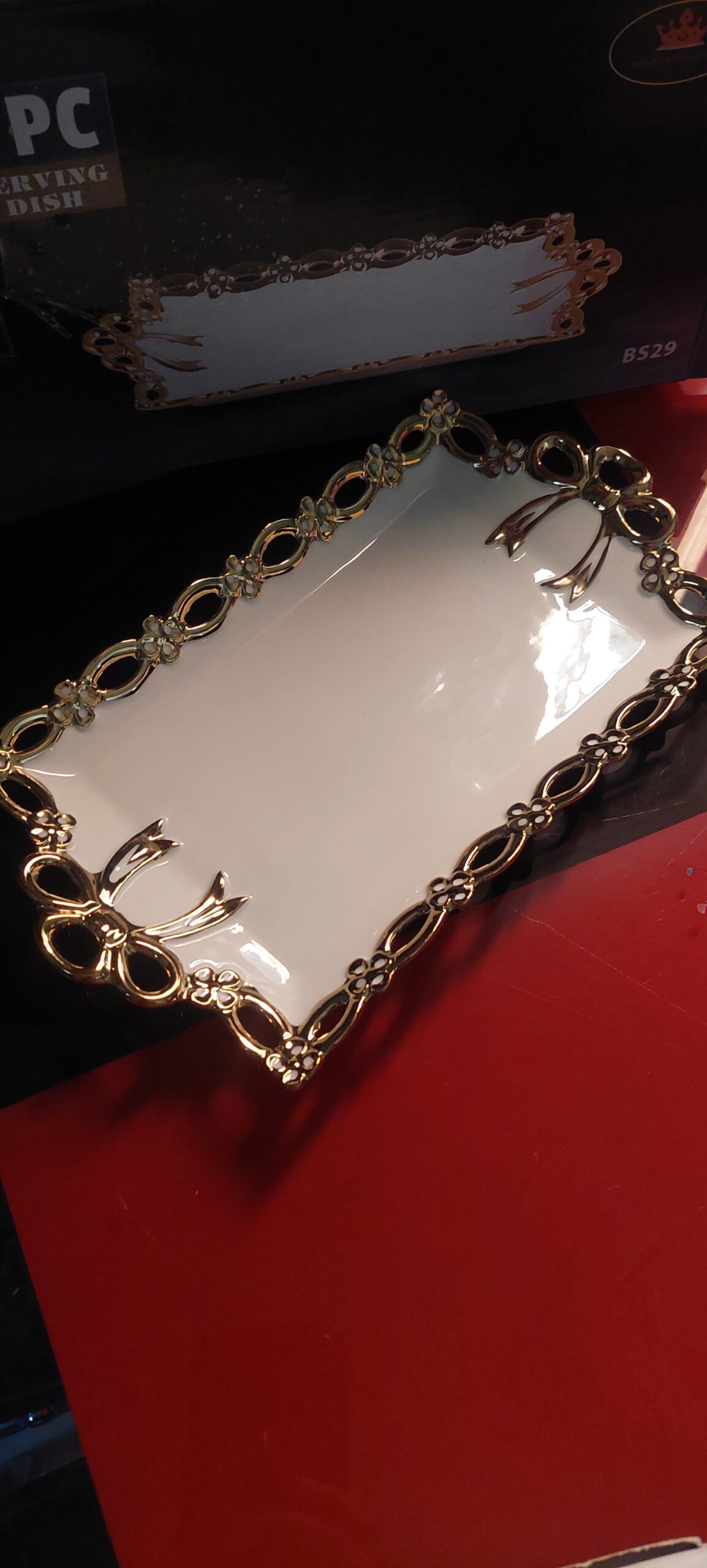 Ceramic Serving Tray with Gold Bow Outline Design - Image 2