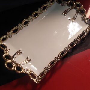Ceramic Serving Tray with Gold Bow Outline Design