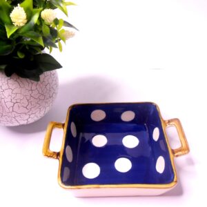 blue dish with polka dot
