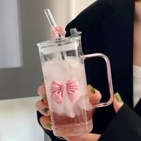elegant bow glass with lid & straw