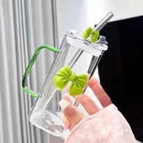 elegant bow glass with lid & straw