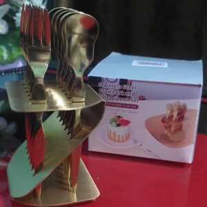Mini 6-Fork & 6-Spoon of Metal along with Stand
