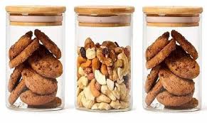 Circle Glass Jar with Air Tight Bamboo Lid 270 ml (Pack of 3) - Image 4