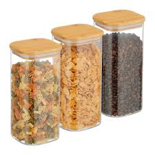 Square Glass Jar with Air Tight Bamboo Lid 270 ml (Pack of 3) - Image 2