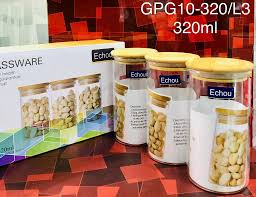 Circle Glass Jar with Air Tight Bamboo Lid 270 ml (Pack of 3) - Image 2