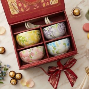 4- Piece Ceramic Bowls with Ceramic Spoons in a Gift Box