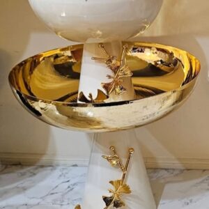 Metal Serving Platter Deep with Golden Elegance (Large)
