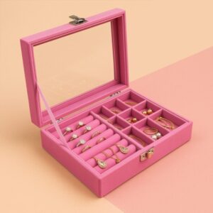 Luxury Pink Velvet Jewelry Organizer with Clear Glass